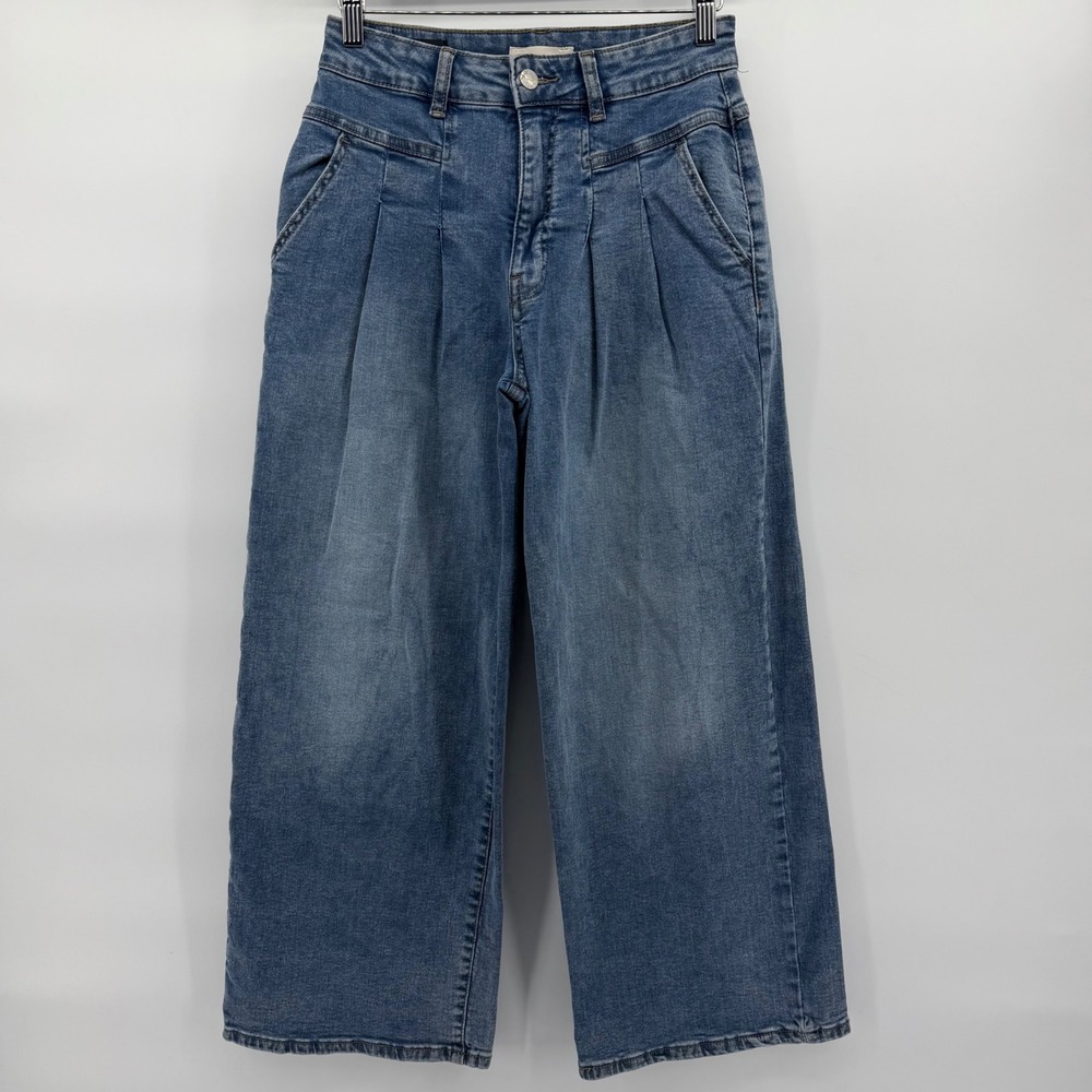 Habitual Wide Leg Jeans Women 16 Blue Pleated Front High Rise Denim